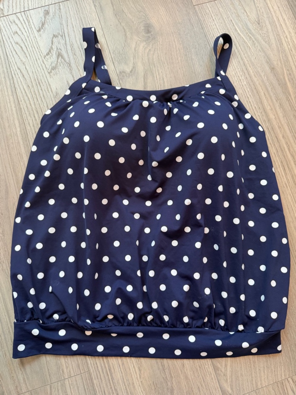 Lands' End Navy and White Polka Dot Swim Top